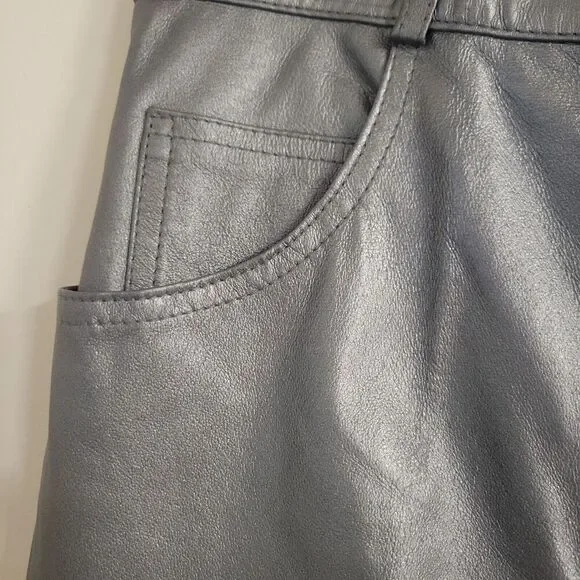 Vintage Forenza Size 16 Leather Pants  Silver Cigarette High Rise Disco - Picture 7 of 11